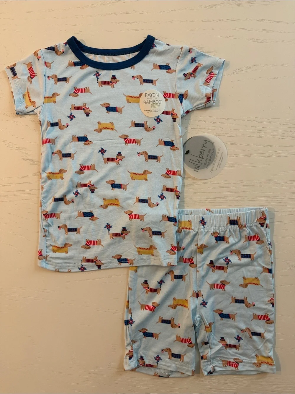 Milkberry Bamboo Dog Dachshund Americana 4th Short Pajama Set 3T